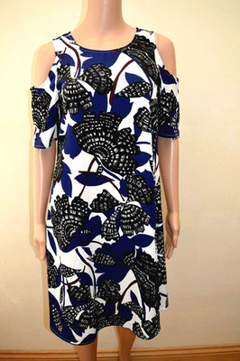Neu M&S Collection Schulterfreies Kleid marineblau & weiß Blumenmuster Gr. UK 6   8