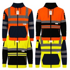Hi Vis Zip Hoodie Reflective Fleece Lined Safety Workwear PPE Men EN20471/Class3