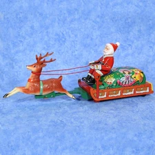1950s SANTA ON SLEIGH Christmas Battery Tin Toy MT JAPAN Nice Working RARE!