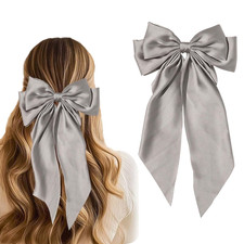 Hair Bow Clip Oversized Bow Clips Grey Bows Silky Satin Hair Ribbon Delicate Bow