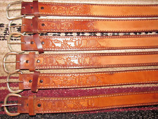 Vintage Western C M Co Tooled Embossed Leather Belts 6 pc Size 26 NEW