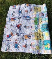 Handmade Baby Quilt Blanket Patchwork 45  x41  Nursery Clown Dog Balloons Animals