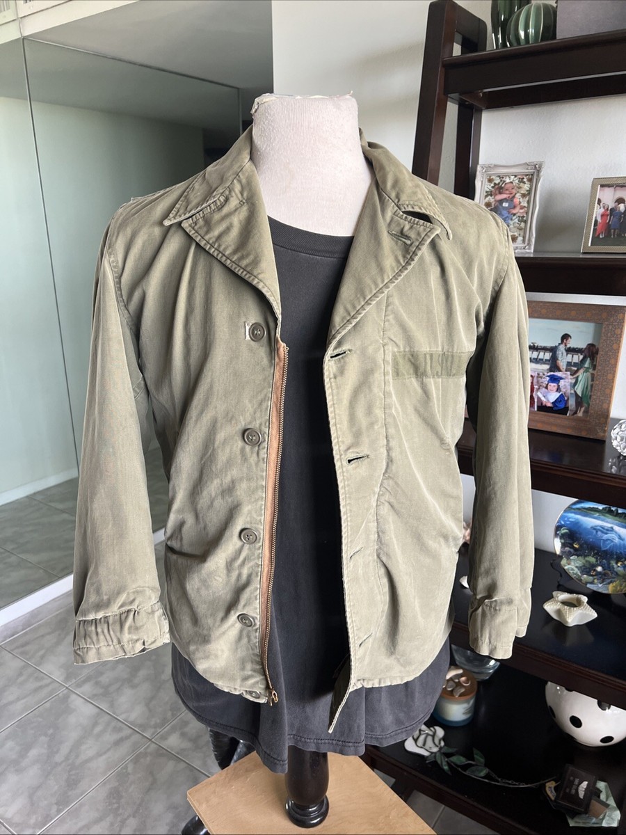 Vintage WW2 USN Original Navy N-4 Green Deck Jacket Vietnam
