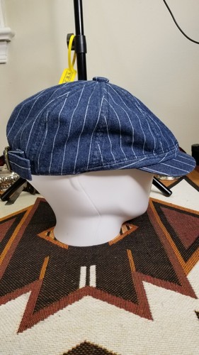 Vintage Denim Style Wabash Hickory Stripe Adjustable Workwear Newsboy Cap Hat - Picture 9 of 11