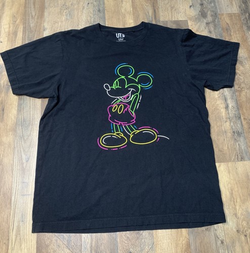 Uniqlo X Disney Mickey Neon T Shirt Men S Size Large Black Short Sleeve Cotton Ebay