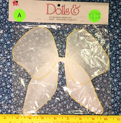 Vintage New Dolls& Craft Nylon Wings Mangelson 7.5 x 6.5 White Gold