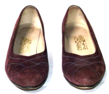9 1/2 AA Salvatore Ferragamo Maroon Suede Leather Italian Block Heels Shoes B