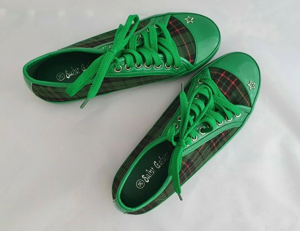 Sneaker "Saint Galant" grün Karos Lack Gr.36 Vegan Sternchen glitzerrot Irland - Bild 3 von 4