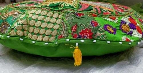 Funda Cojín Piso Redonda Patchwork Color Verde Vintage Decoración Hogar Almohada 18" Foto 2 de 3