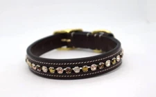 KL Select Peaches & Cream Crystal Leather Dog Collar