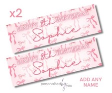 2x Personalised PINK BOW BOWS Happy Birthday Banner LARGE Poster ANY TEXT