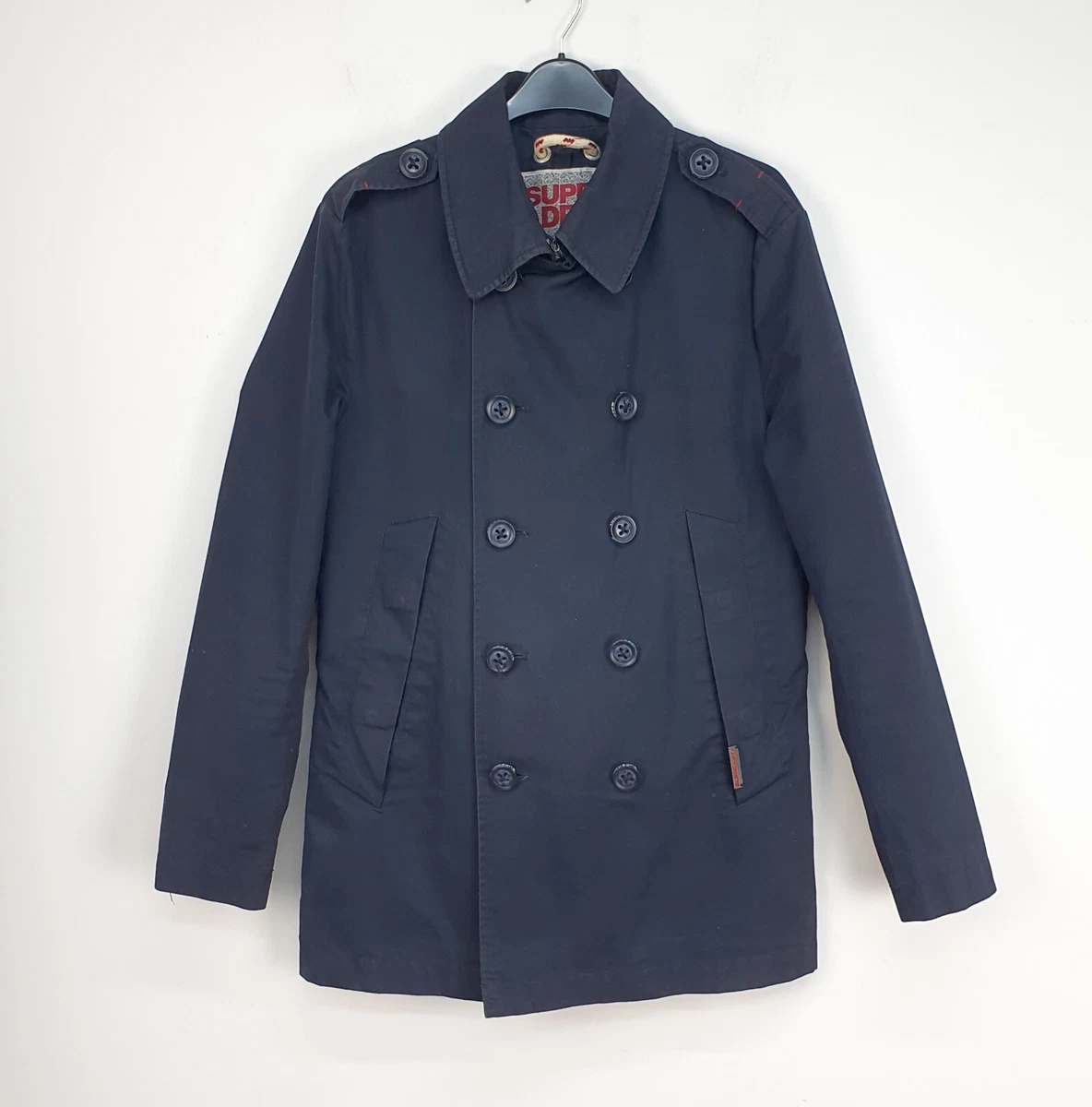 Superdry Rogue Pea Coat Jacket Navy Blue Mens Trench Size S
