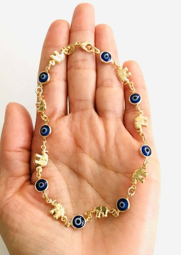 18k Gold Plated Elephant Blue Evil Eye 