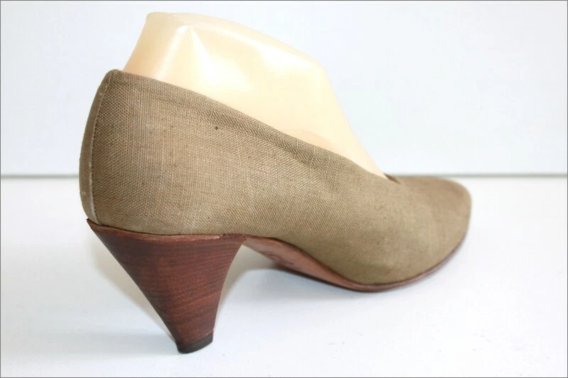MICHEL PERRY Escarpins Vintage Lin Gabardine Doublés Cuir T 38 BE - Photo 4/4
