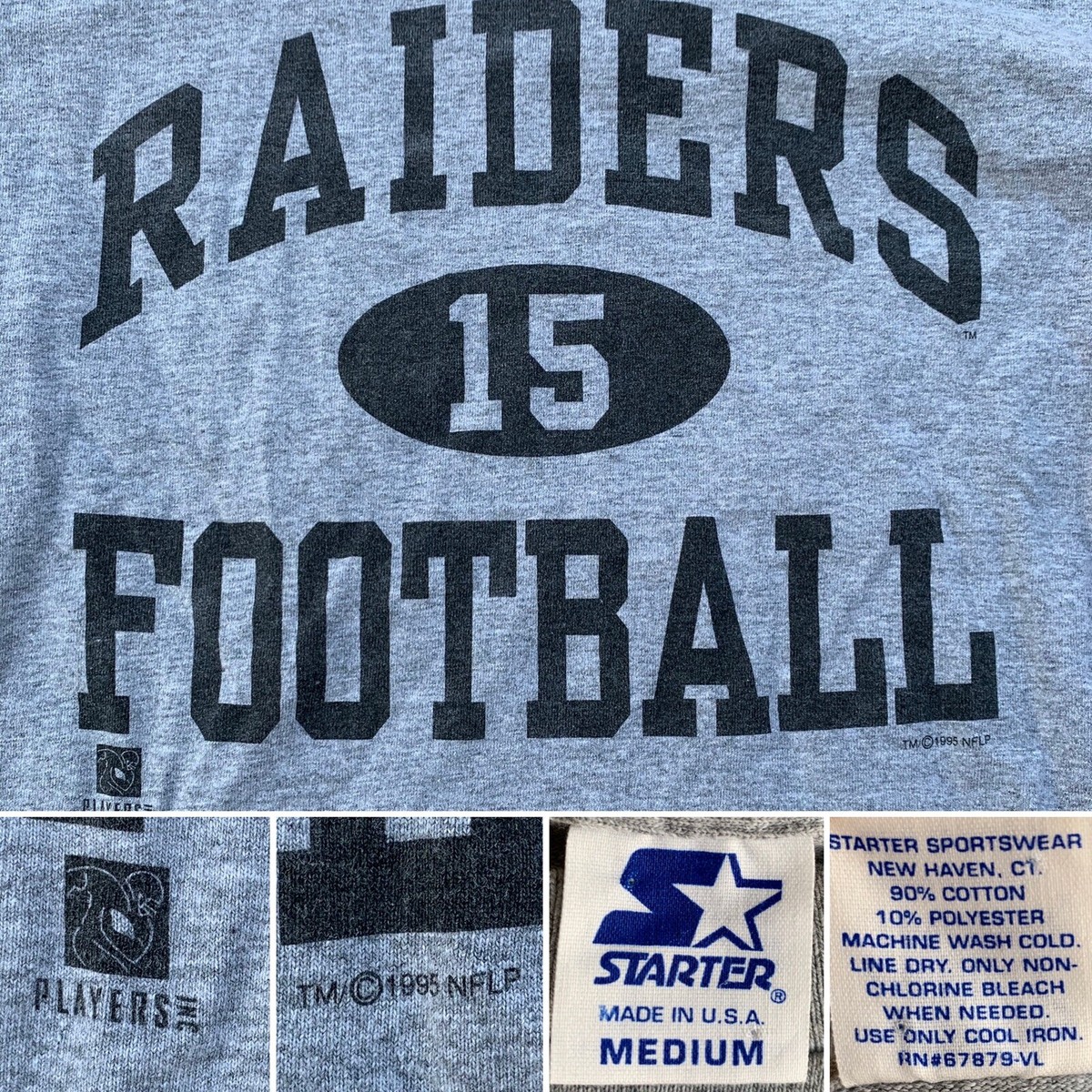 Vintage Raiders Football 15 T Shirt c 1995 NFLP Starter 1990s 90s