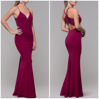 NWT $129 SPEECHLESS Sz 5 Lace Racerback Long Dress Bordeaux Burgundy Formal  Gown | eBay