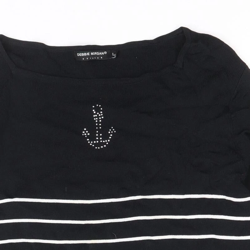 Suéter de viscosa Debbie Morgan para mujer negro cuello cuchara a rayas talla L Foto 4 de 4