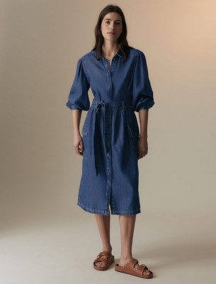 M&S Per Una Denim Collared Midi Utility Shirt Dress Size 10 REG