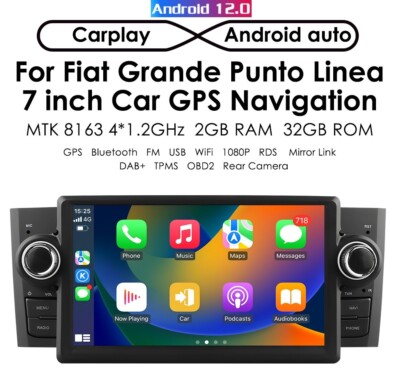 Android 12 GPS Stereo Radio Apple CarPlay Fr Fiat Grande Punto 2007-2012 WiFi BT