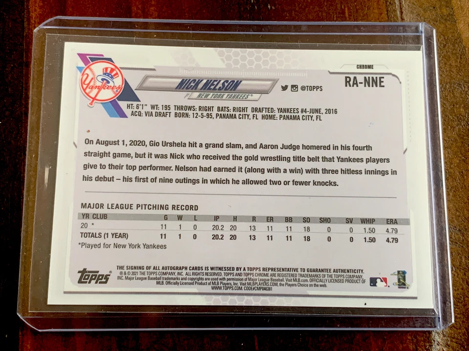2021 Topps Chrome Nick Nelson Rookie RC Auto Autograph #RA-NNE Yankees - Image 2 of 2