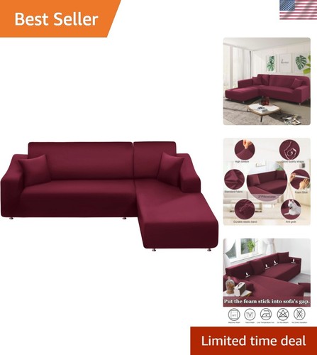 Universal Fit Burgundy Sofa Cover with Pillowcases - Elegant Furniture Protector