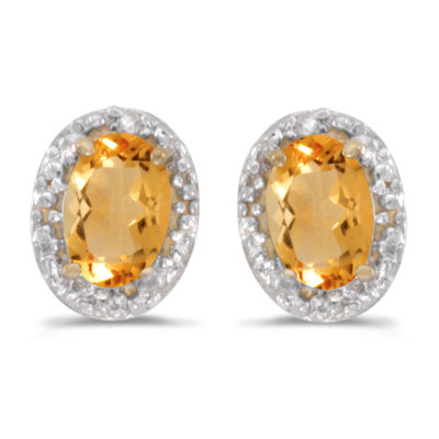 Ohrringe 10 Karat Gelbgold ovaler Citrin und Diamant