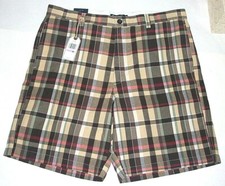 NWT Mens 38 CHAPS Premium 100% Cotton Black Tan Multi Plaid SHORTS $60 Free Ship