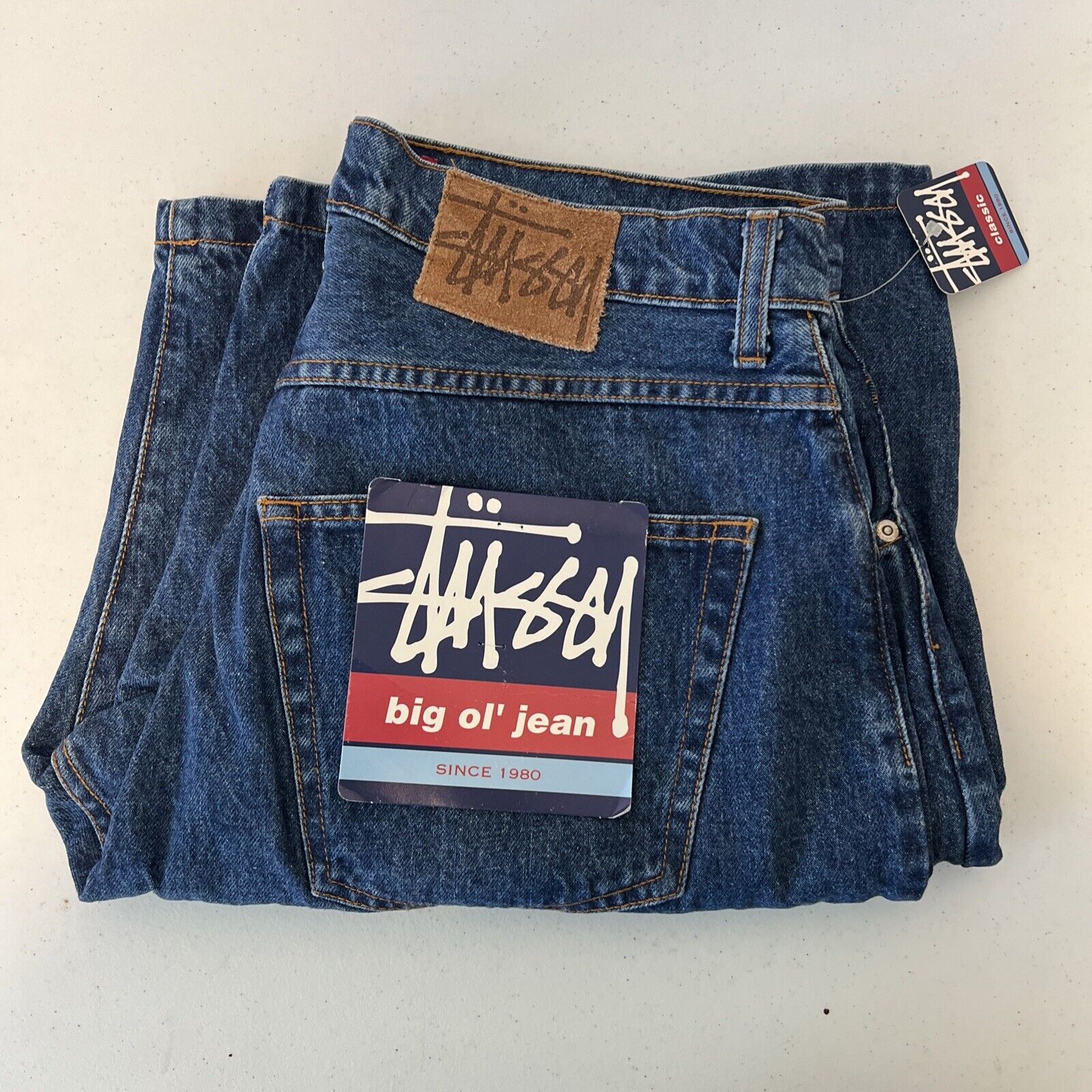 Vintage Stussy Made In USA Denim Jean Shorts 36 Deadstock 90s Big