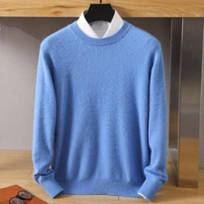 Winter Men's Mink Cashmere Round Neck Solid Color Autumn Pullover Warm Sweater
