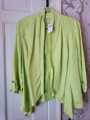 Chicos Linen Flyaway Francesca Jacket Blazer Sz 2 / M / 12 Soft Lime Womens NWT