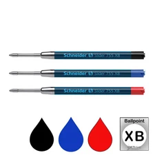 Pk/3 Schneider Slider 755 ViscoGlide Parker-style Ballpoint Refills, Blk-Blu-Red