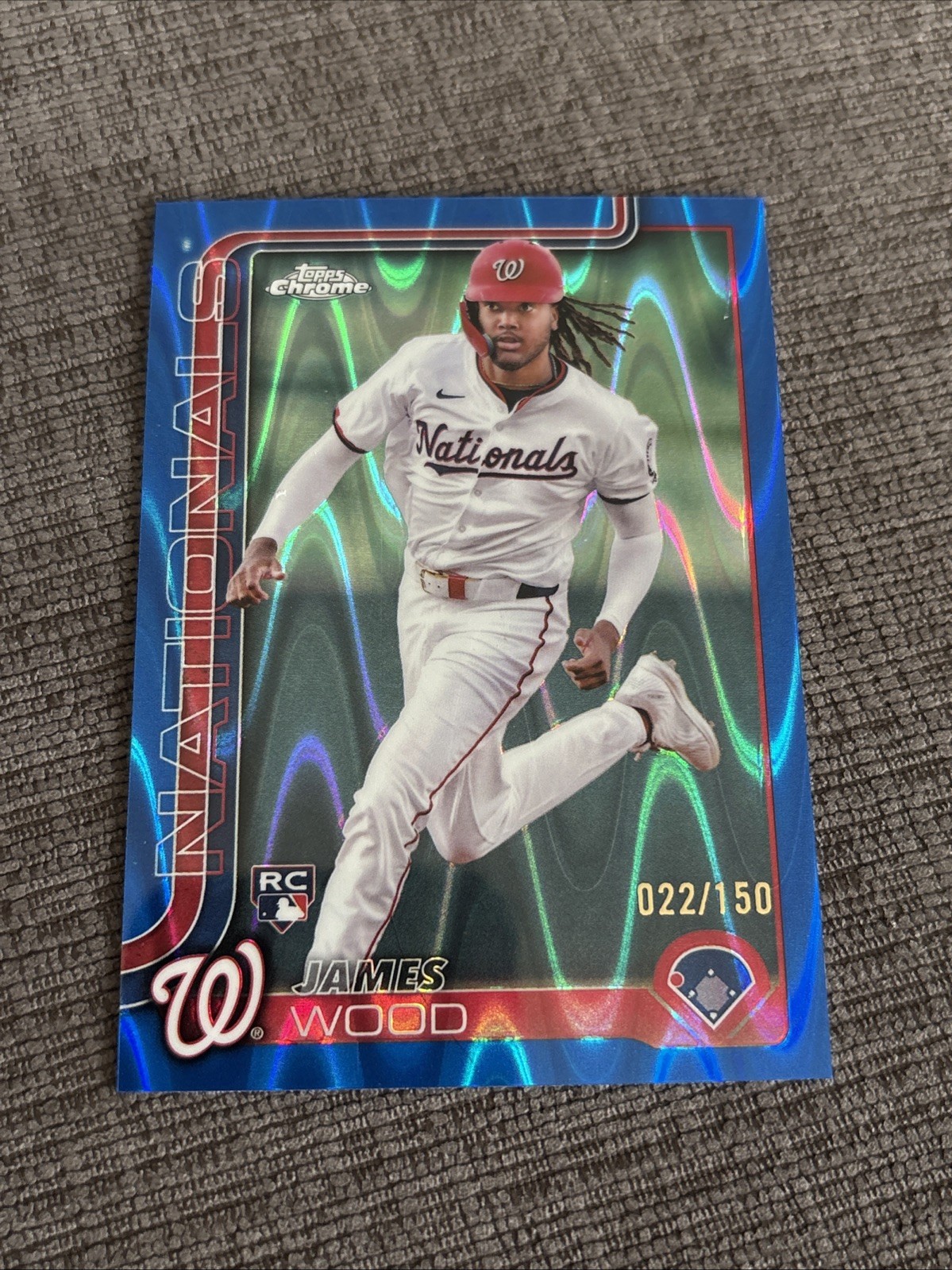 2025 Topps Chrome #132 JAMES WOOD BLUE RAYWAVE REFRACTOR RC 22/150 Nationals