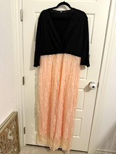 Plus Size 5XL Black  pinkLace Maxi Dress, Lace Fabric Formal Dress