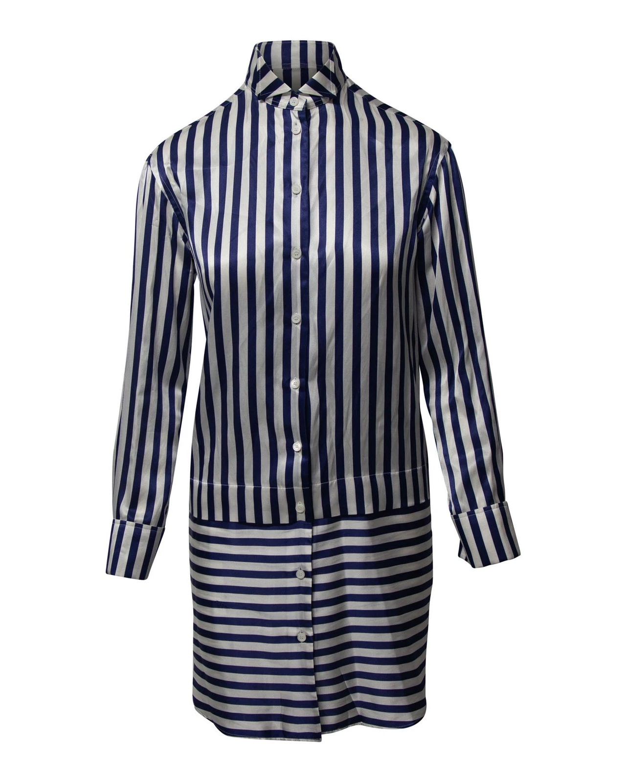 Abito camicia Burberry a righe in seta blu