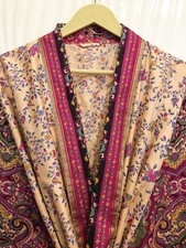 Pure Silk Beige-Pink kimono Long Robe Gown Girl's Woman Silk Kimono KMO5485