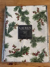 Ralph Lauren Cedarberry Cotton Tablecloth Christmas Pine Berries 60 x 120"