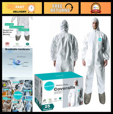 25 Pack Hazmat Suits - Heavy Duty Disposable Protective Coveralls with Boots, La