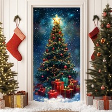 Christmas Tree Gift Door Cover Banner Merry Xmas Holiday Party Home Decor