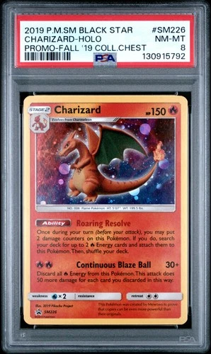 2019 POKEMON SM BLACK STAR PROMO FALL 2019 COLLECTOR CHEST CHARIZARD-HOLO PSA 8