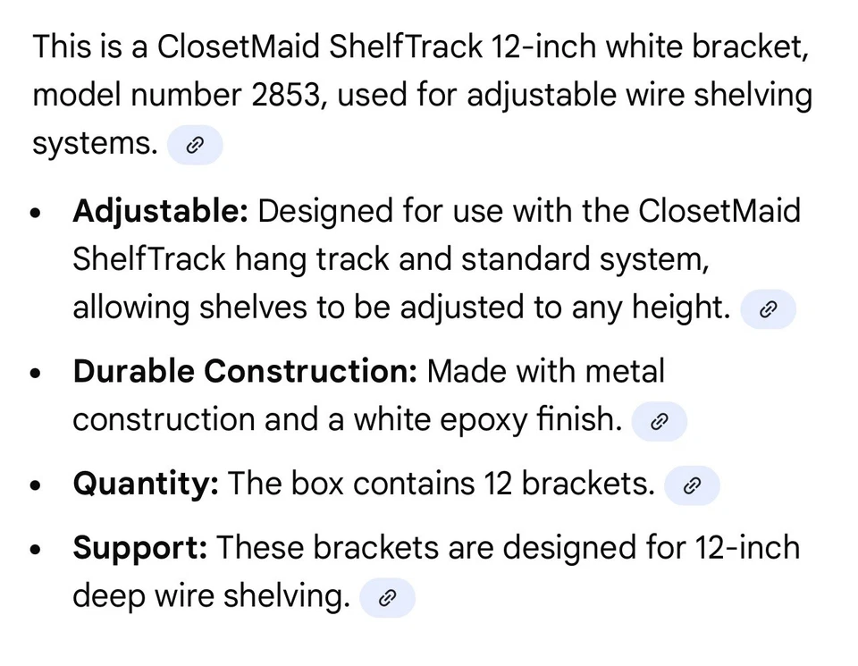 Closetmaid 2853 12" Soporte de oruga de estante blanco - Paquete de 12 Foto 4 de 4