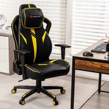 360° Gaming Chair Swivel Computer Reclining Height Adjustable 2D Armrest Yellow