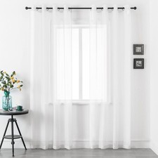 White Voile Sheer Curtains Grommet,Look Semi Sheer Windows Panels,Elegant Sol...