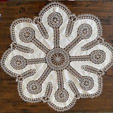 Collectible Beautiful Handmade Crocheted Battenberg Doily Beige Floral 31  