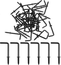 "40 Pack L Hooks 1 Inch Small Black Wall Hooks Vintage L Shape Screw in Hooks, "