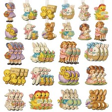 36 Pcs Easter Tree Decorations, Wooden Ornaments, Vintage Retro