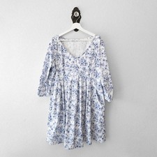 Handmade Cottagecore Floral Dress Womens XL Blue White Pocket Prairie Midi Dress