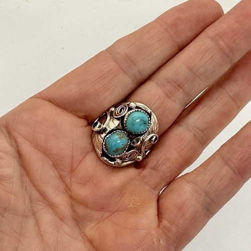Anillo Navajo Para Hombre Pepita Turquesa Talla 9 Esterlina por Betty Begay 9.1g Hojas - Imagen 5 de 6