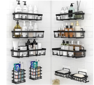 Organizador ducha 10 piezas adhesivo acero inoxidable negro sin taladro, color n