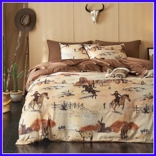 Western Comforter Set, Rustic Ranch Life with Cowboy Southwestern Vintage Cou...