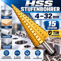 HSS Kegelbohrer 4-32 Mm Mit Tin Beschichtung 15 Stufen SchäLbohrer